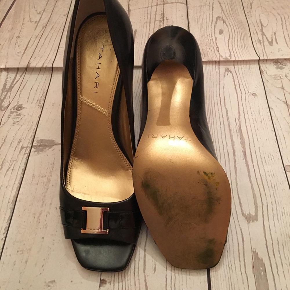 Tahari‎ Robbie Open Toe Black Pumps Size 7 1/2 M - Picture 6 of 8